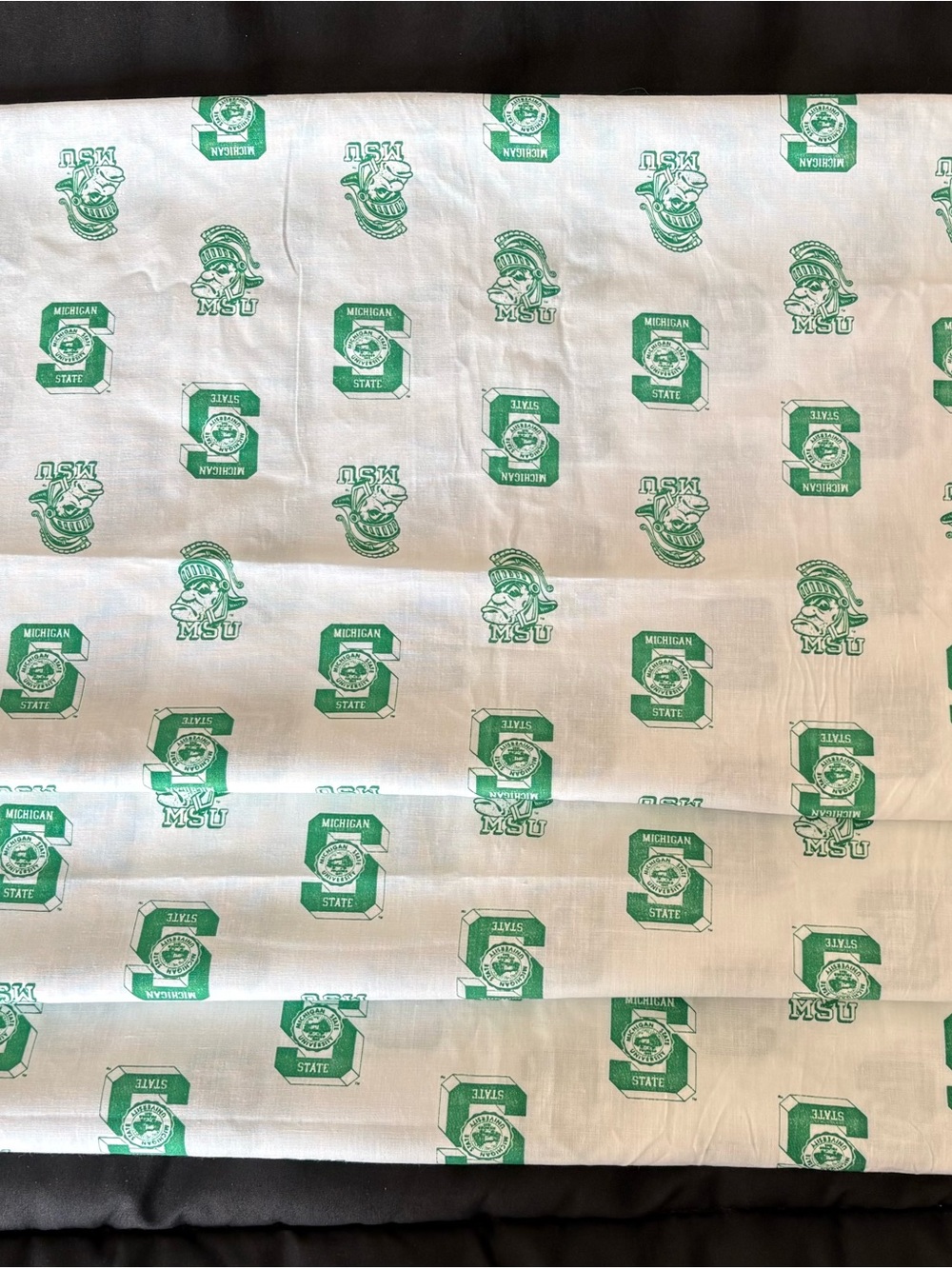 MSU Michigan State Spartans Logo Print Cotton Fabric 2 Yd 12” Discontinued